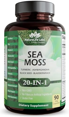 Moss Marino, Aceite de Semilla Negra, Bladderwrack, Cúrcuma, Ashwagandha, Bardana, Vitamina C, D3, Raíz de Yellow Dock, Manuka, Diente de León - 90 - imagen 1