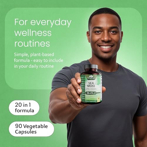 Moss Marino, Aceite de Semilla Negra, Bladderwrack, Cúrcuma, Ashwagandha, Bardana, Vitamina C, D3, Raíz de Yellow Dock, Manuka, Diente de León - 90 - imagen 5