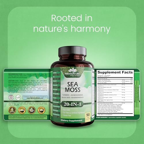 Moss Marino, Aceite de Semilla Negra, Bladderwrack, Cúrcuma, Ashwagandha, Bardana, Vitamina C, D3, Raíz de Yellow Dock, Manuka, Diente de León - 90 - imagen 8