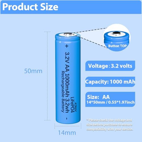 Baterías Solares ATRIDC AA 3.2V LiFePo4 para Luces Solares, 4 Piezas para Faroles y Postes Solares - imagen 2