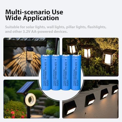 Baterías Solares ATRIDC AA 3.2V LiFePo4 para Luces Solares, 4 Piezas para Faroles y Postes Solares - imagen 4