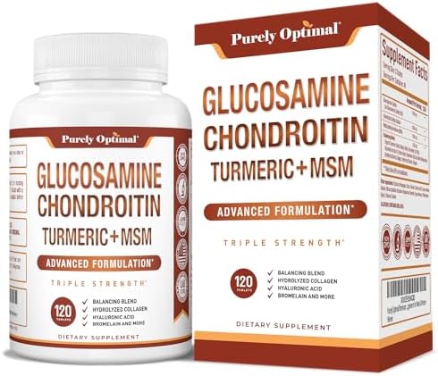 Suplemento de Glucosamina y Condroitina MSM Purely Optimal con Cúrcuma y Boswellia - Suplemento Articular para Hombres y Mujeres - 120 Tabletas - imagen 1