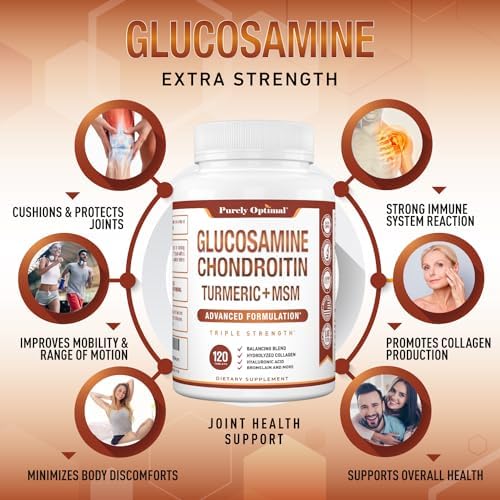 Suplemento de Glucosamina y Condroitina MSM Purely Optimal con Cúrcuma y Boswellia - Suplemento Articular para Hombres y Mujeres - 120 Tabletas - imagen 3