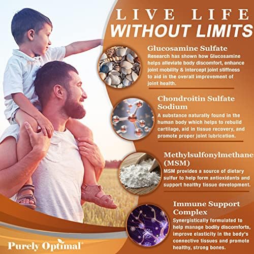 Suplemento de Glucosamina y Condroitina MSM Purely Optimal con Cúrcuma y Boswellia - Suplemento Articular para Hombres y Mujeres - 120 Tabletas - imagen 4