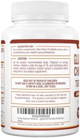 Suplemento de Glucosamina y Condroitina MSM Purely Optimal con Cúrcuma y Boswellia - Suplemento Articular para Hombres y Mujeres - 120 Tabletas - imagen 7