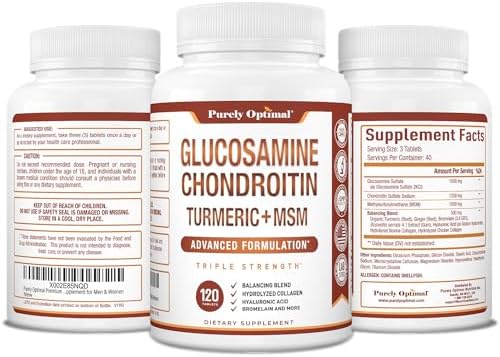 Suplemento de Glucosamina y Condroitina MSM Purely Optimal con Cúrcuma y Boswellia - Suplemento Articular para Hombres y Mujeres - 120 Tabletas - imagen 8