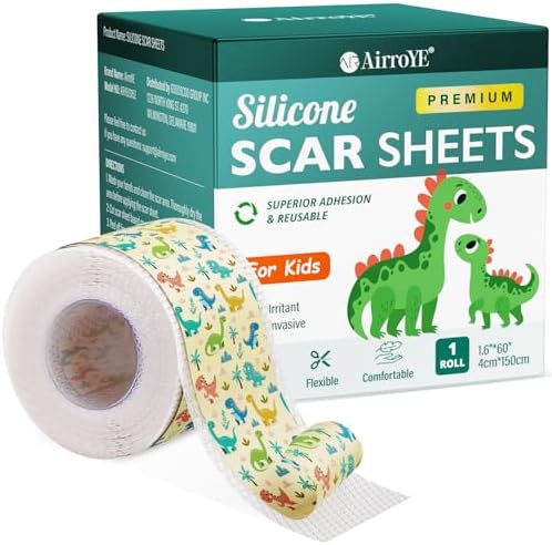 Tiras de Silicona para Cicatrices de Niños: Cinta de Silicona de Dinosaurios (1.6x 60 Roll-1.5M) - Tiras Médicas para Cicatrices Quirúrgicas, Acné, - imagen 1