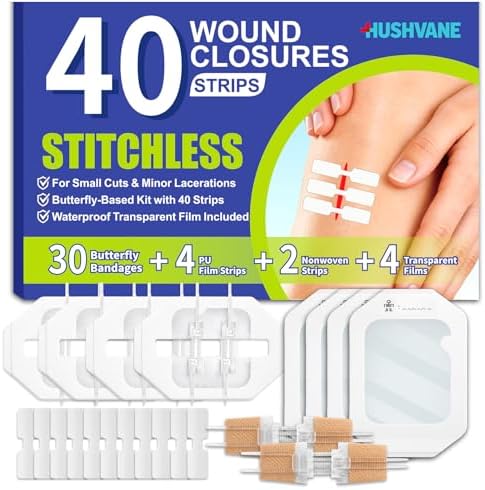 Tiras de Cierre para Heridas, Paquete de 40, Dispositivo sin Puntos para Cortes y Laceraciones, Bandas Mariposa, Impermeables y Transpirables - imagen 1