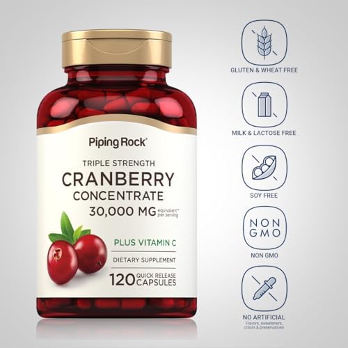 Píldoras de Arándano Piping Rock | 120 Cápsulas | Suplemento para Hombres y Mujeres | Extracto Concentrado Triple Fuerza + Vitamina C | Sin OGM, Sin - imagen 3