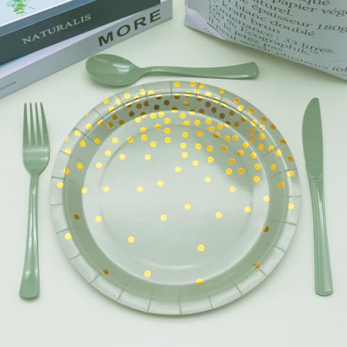 Juego de Utensilios de Plástico Verde Salvia de 150 Piezas: 50 Cucharas, 50 Cuchillos y 50 Tenedores Desechables para Cumpleaños, Baby Shower, - imagen 4
