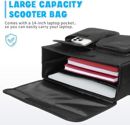 Bolsa para Scooter de Movilidad, Cesta para Scooter Eléctrico, Cesta para Scooter de Rodilla, Caddy con Bolsillo para Laptop de 14 Pulgadas y 2 - imagen 3