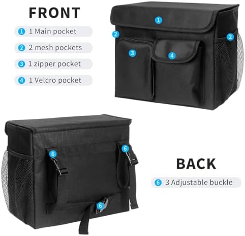 Bolsa para Scooter de Movilidad, Cesta para Scooter Eléctrico, Cesta para Scooter de Rodilla, Caddy con Bolsillo para Laptop de 14 Pulgadas y 2 - imagen 4