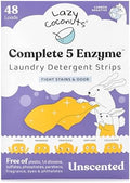 Lazy Coconuts Detergente en Tiras Completo 5 Enzimas - Sin Fragancia, 48 Cargas - Libre de Sulfatos, Combate Manchas y Olores Naturales - imagen 1