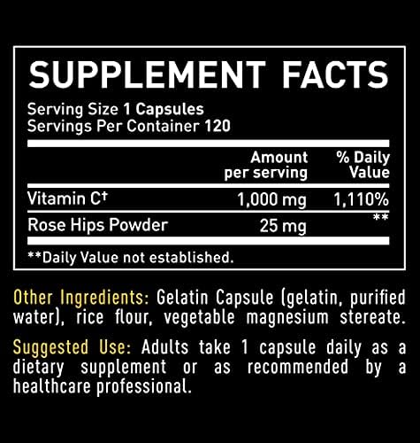 Vitamina C con Rosa Mosqueta 1000mg - Suplemento de Ácido Ascórbico - Cápsulas de Alta Dosis para Apoyo Inmunológico - 120 Cápsulas - imagen 5