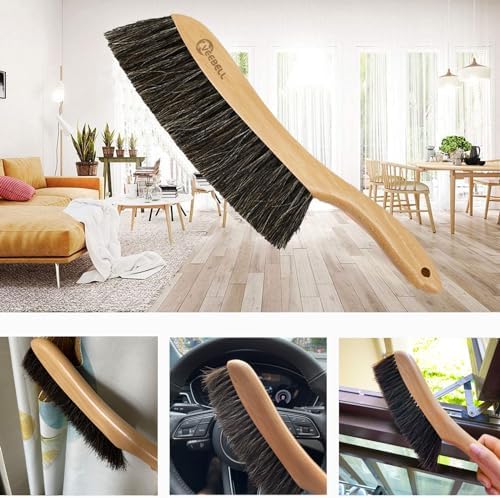 Cepillo de Caballo para Limpieza del Hogar, Escoba de Mano con Mango de Madera, Cepillo Suave de 14 para Muebles, Cama, Chimenea y Auto - imagen 3