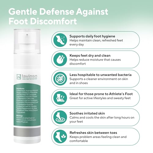 Spray Lavinso para el Cuidado del Pie de Atleta con Aceite de Árbol de Té – Desodorante para Zapatos y Eliminador de Olores para Pies - imagen 8