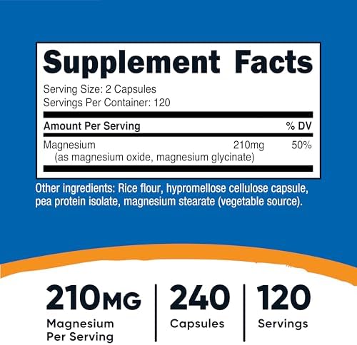 Nutricost Magnesio+ Fuerza Regular (210mg, 240 Cápsulas) - 120 Porciones, con Glicinato y Óxido de Magnesio, Sin OGM, Sin Gluten y Apto para Veganos - imagen 2