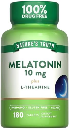 Tabletas de Melatonina Nature's Truth | 10mg | 180 Piezas | Con L-Theanina | Suplemento 100% Libre de Medicamentos para Adultos | Vegano, No GMO y - imagen 1