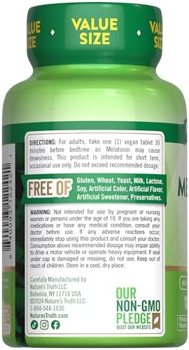 Tabletas de Melatonina Nature's Truth | 10mg | 180 Piezas | Con L-Theanina | Suplemento 100% Libre de Medicamentos para Adultos | Vegano, No GMO y - imagen 7