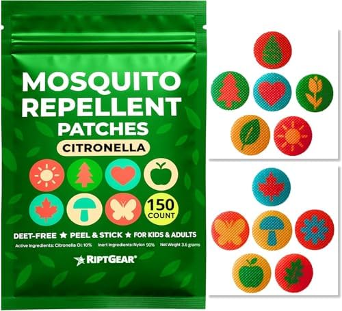 Parche Mosquito RiptGear - Paquete de 150 Stickers para Niños y Adultos, Parche Natural de Citronela, Adhiere a Cualquier Superficie - Sin DEET - imagen 1