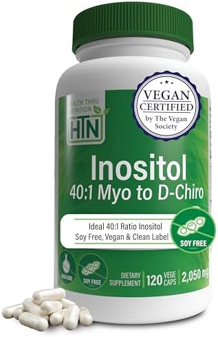 Suplemento de Inositol Health Thru Nutrition 40:1 Myo-Inositol a D-Chiro-Inositol 2050mg por porción | 120 cápsulas | Certificado Vegano | No - imagen 1