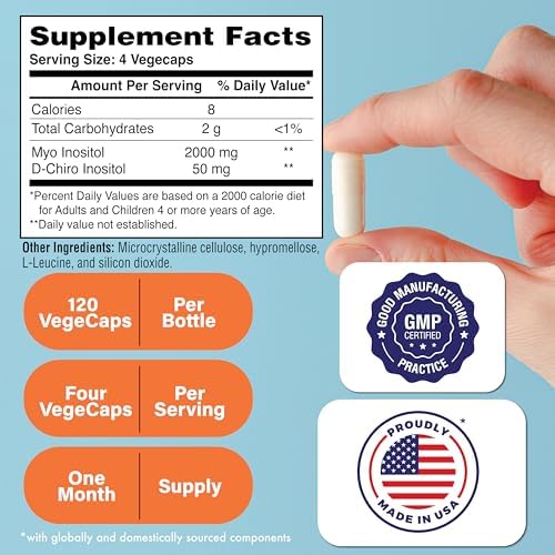 Suplemento de Inositol Health Thru Nutrition 40:1 Myo-Inositol a D-Chiro-Inositol 2050mg por porción | 120 cápsulas | Certificado Vegano | No - imagen 2