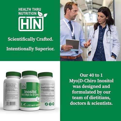 Suplemento de Inositol Health Thru Nutrition 40:1 Myo-Inositol a D-Chiro-Inositol 2050mg por porción | 120 cápsulas | Certificado Vegano | No - imagen 5