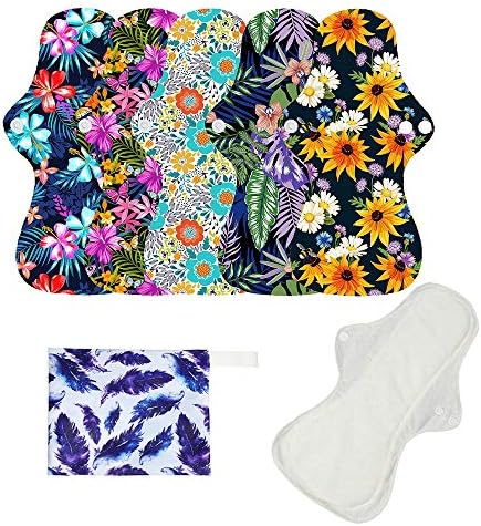 Set de 6 Almohadillas Menstruales Reutilizables de Bambú Orgánico, Impermeables, 5 Almohadillas para Flujo Abundante + 1 Bolsa Húmeda Mini - imagen 1