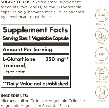 Solgar L-Glutatión Reducido 250 mg - 30 Cápsulas Vegetales - Soporte Antioxidante - No GMO, Vegano, Sin Gluten, Sin Lácteos, Kosher - 30 Porciones - imagen 2