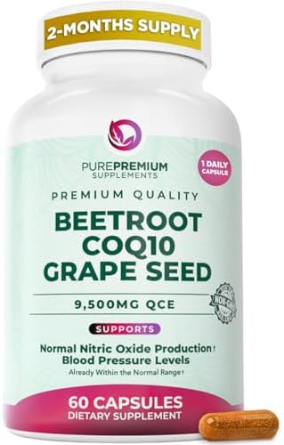Cápsulas de Remolacha PurePremium - Suplemento 3 en 1 para Presión Arterial con Remolacha, CoQ10 y Semilla de Uva - 60 cápsulas para Salud Cardiaca y - imagen 1