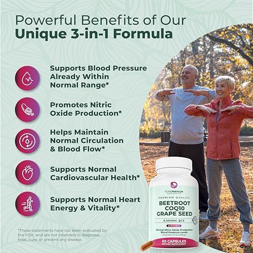 Cápsulas de Remolacha PurePremium - Suplemento 3 en 1 para Presión Arterial con Remolacha, CoQ10 y Semilla de Uva - 60 cápsulas para Salud Cardiaca y - imagen 2