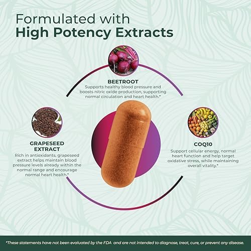 Cápsulas de Remolacha PurePremium - Suplemento 3 en 1 para Presión Arterial con Remolacha, CoQ10 y Semilla de Uva - 60 cápsulas para Salud Cardiaca y - imagen 3
