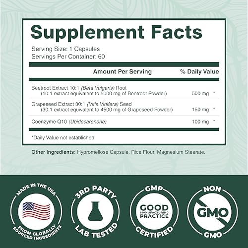 Cápsulas de Remolacha PurePremium - Suplemento 3 en 1 para Presión Arterial con Remolacha, CoQ10 y Semilla de Uva - 60 cápsulas para Salud Cardiaca y - imagen 4