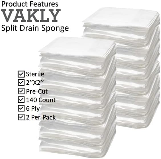 Gasa Estéril Vakly 2 x 2 6 Capas (Paquete de 140) – Esponjas Absorbentes No Tejidas con Corte Previo para Cuidado de IV y Traqueostomía - imagen 3
