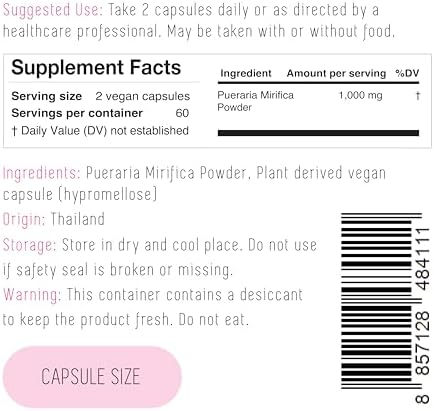 Cápsulas Veganas de Extracto de Raíz de Pueraria Mirifica Orgánica 1,000mg - Promueve la Salud Femenina - No GMO - De Tailandia - imagen 2