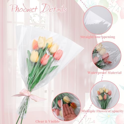 100 Piezas de Bolsas Transparentes para Empaque de Flores - Ideal para Florerías y Centros Comerciales (15X12) - imagen 5
