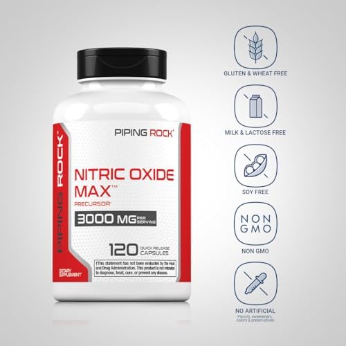 Suplemento de Óxido Nítrico Piping Rock | 3000mg | 120 Cápsulas | Mezcla Máxima con L Arginina y L Citrulina | Sin OGM, Sin Gluten - imagen 3