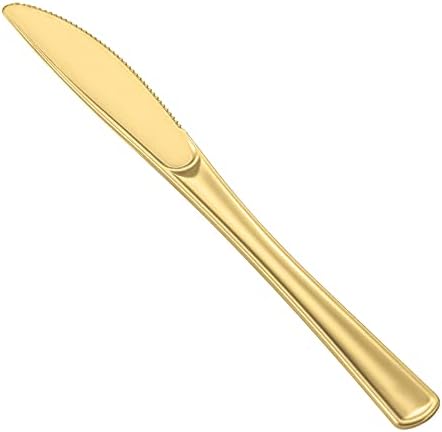 N9R Paquete de 72 Cuchillos de Plástico Dorados, Resistentes y Duraderos, Utensilios Ideales para Fiestas, Bodas y Eventos Formales - imagen 1