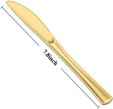 N9R Paquete de 72 Cuchillos de Plástico Dorados, Resistentes y Duraderos, Utensilios Ideales para Fiestas, Bodas y Eventos Formales - imagen 2