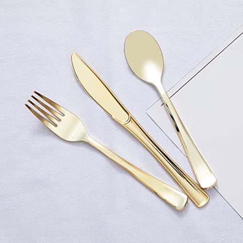 N9R Paquete de 72 Cuchillos de Plástico Dorados, Resistentes y Duraderos, Utensilios Ideales para Fiestas, Bodas y Eventos Formales - imagen 3