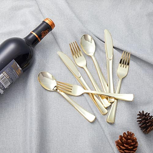 N9R Paquete de 72 Cuchillos de Plástico Dorados, Resistentes y Duraderos, Utensilios Ideales para Fiestas, Bodas y Eventos Formales - imagen 6