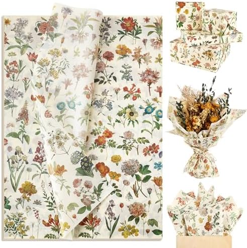 Papel de Seda Floral SUMMORO, 100 Hojas, Impresión Acuarela de Flores Silvestres, 20 x 14 Pulgadas, Ideal para Regalos, Bodas y Manualidades - imagen 1
