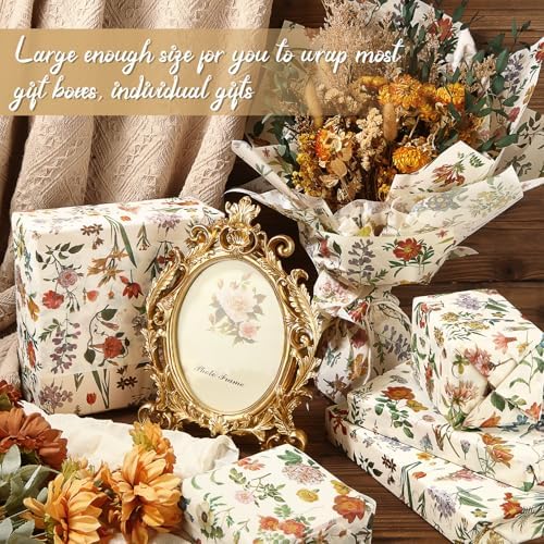 Papel de Seda Floral SUMMORO, 100 Hojas, Impresión Acuarela de Flores Silvestres, 20 x 14 Pulgadas, Ideal para Regalos, Bodas y Manualidades - imagen 6