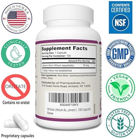 Lithitate Aspartato de Litio 10mg | Apoya la Función Cognitiva y la Salud Cerebral | Certificado NSF | Promueve Claridad Mental, Buen Humor y - imagen 2