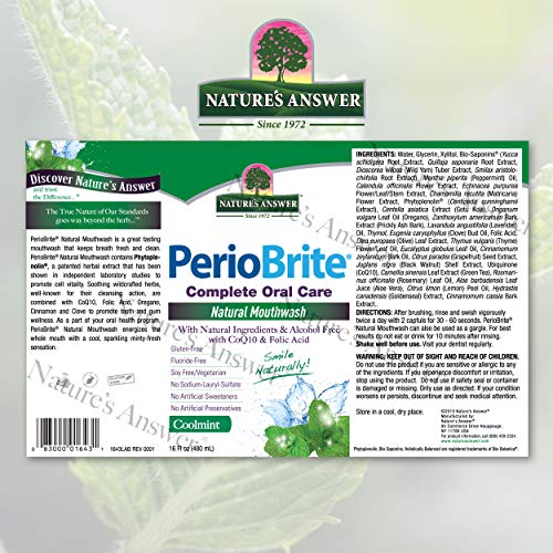 Enjuague Bucal Nature's Answer PerioWash Sin Alcohol Menta Fresca - 16 fl oz | Sin Flúor | Refrescante Natural para el Aliento | Eliminador de - imagen 2