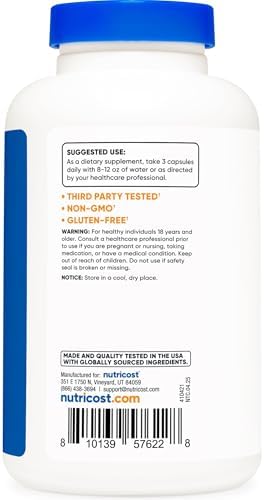 Suplemento de Citrato de Calcio Nutricost + Vitamina D (2,100mg) 180 Cápsulas - 20mcg de Vitamina D, 60 Porciones - imagen 4