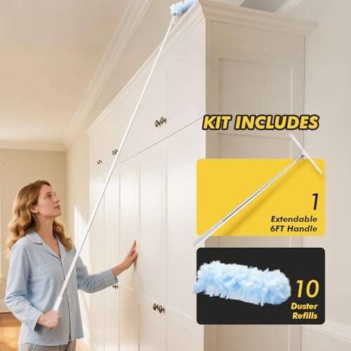 Mango Extensible de 6 pies con 10 Recargas, Compatible con Swiffer, Paños Desechables de Microfibra para Limpiar Techos, Ventiladores y Áreas - imagen 6