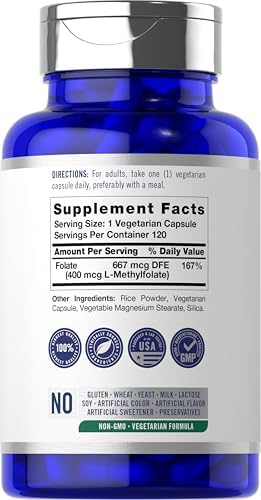 Carlyle L Methylfolato 400 mcg | 120 Cápsulas Vegetarianas | Suplemento Optimizado y Activado | Sin OGM y Libre de Gluten | por Opti-Folate - imagen 2