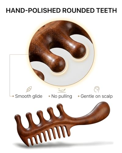 Peine Masajeador de Cuero Cabelludo de Madera – Peine de Dientes Anchos y Finos con Mango para Crecimiento Capilar, Cuidado del Cuero Cabelludo y - imagen 7