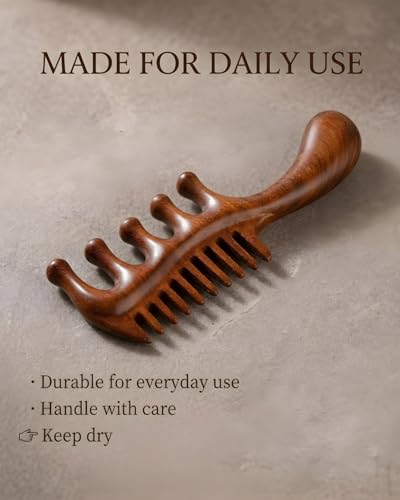 Peine Masajeador de Cuero Cabelludo de Madera – Peine de Dientes Anchos y Finos con Mango para Crecimiento Capilar, Cuidado del Cuero Cabelludo y - imagen 8